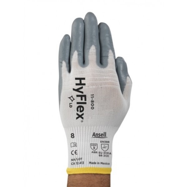 Luva Hyflex 11-800 Antistatica Nylon Branca/Cinza Nitrilica - CA 12413