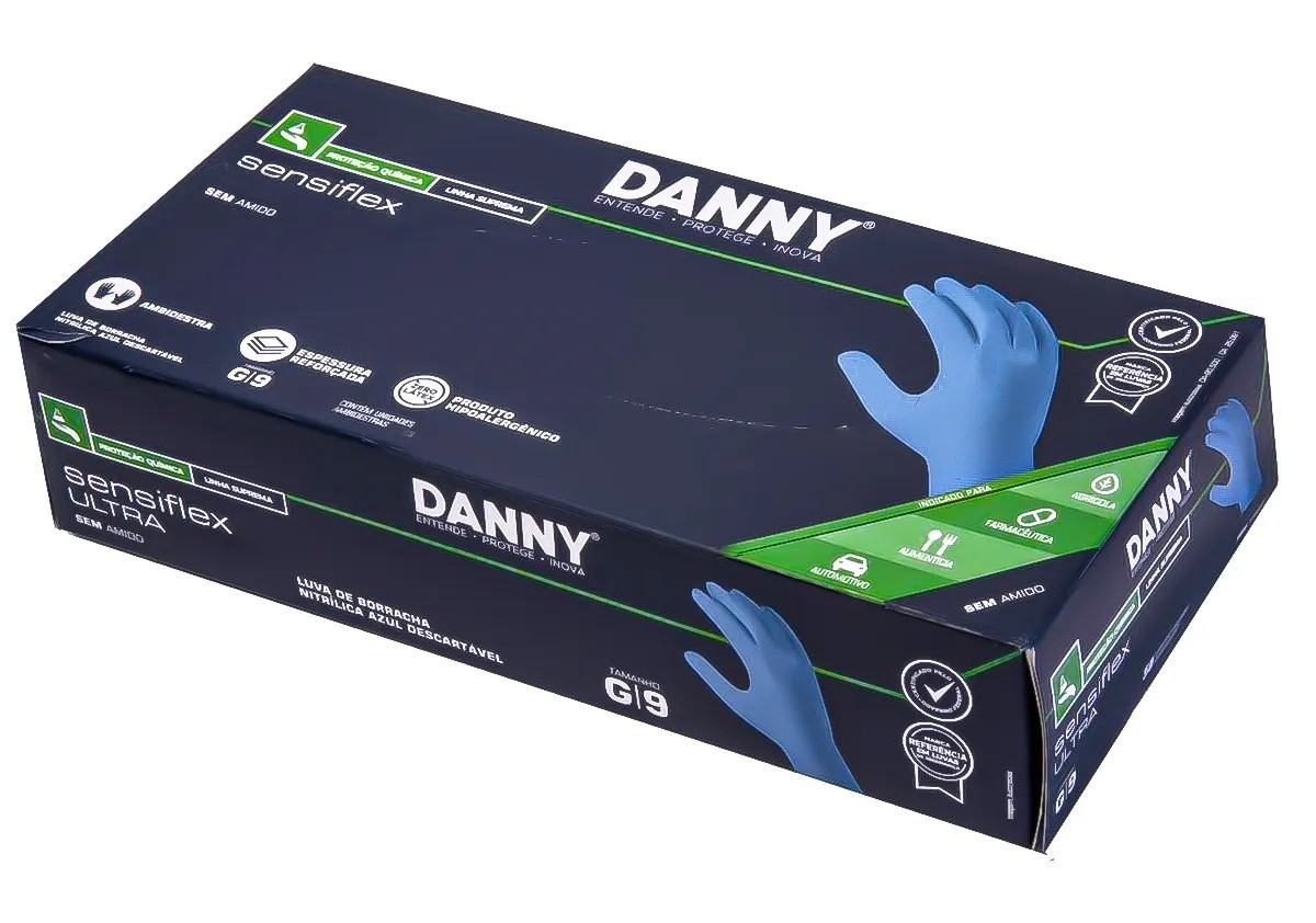 Luva Nitrílica Sensiflex Flex Danny CX/100 DA-90200-A CA 42979