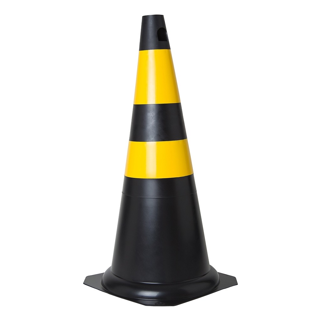 Cone Preto e Amarelo de PVC Rígido 