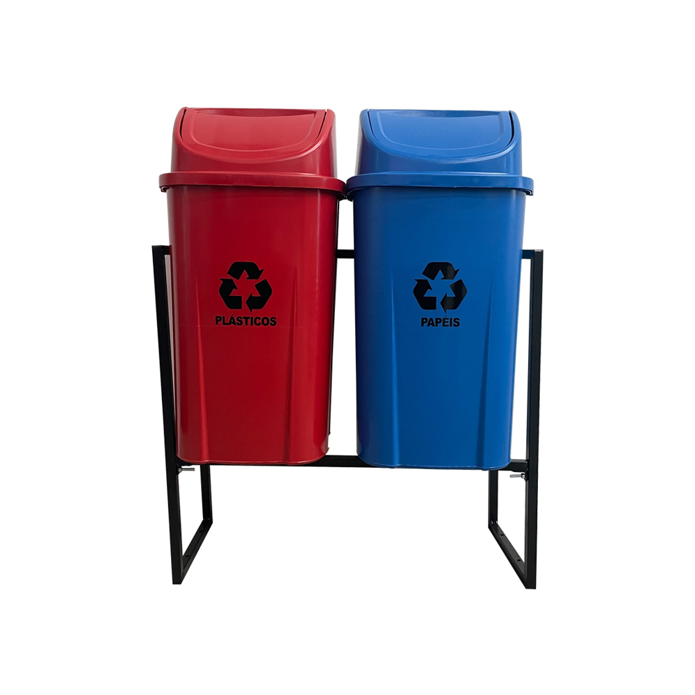 KIT 2 LIXEIRAS PARA COLETA SELETIVA 60 LITROS COM SUPORTE