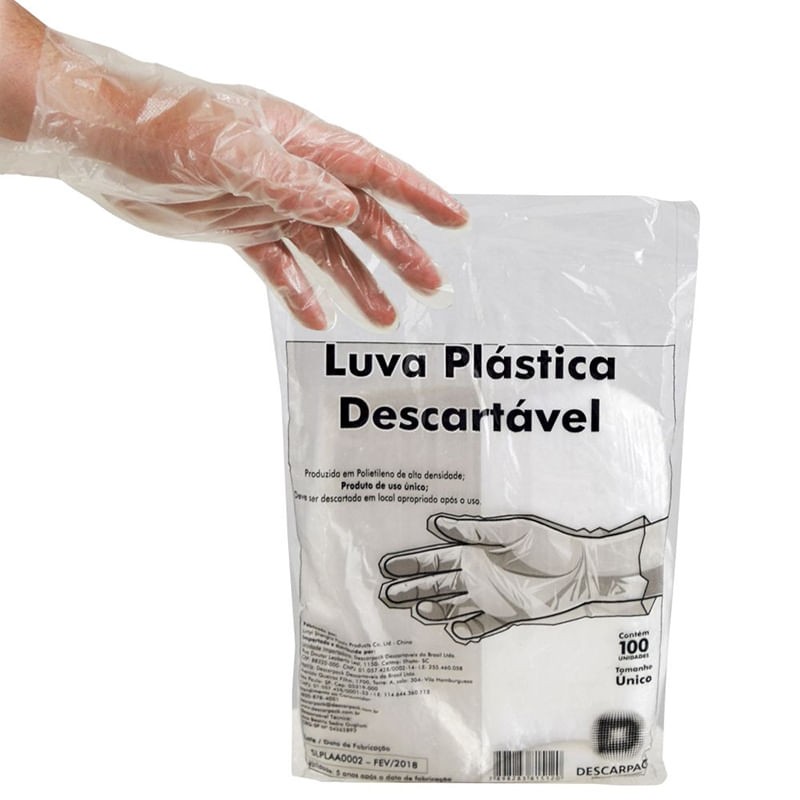 Luva Plástica Descartável com 100 Unidades