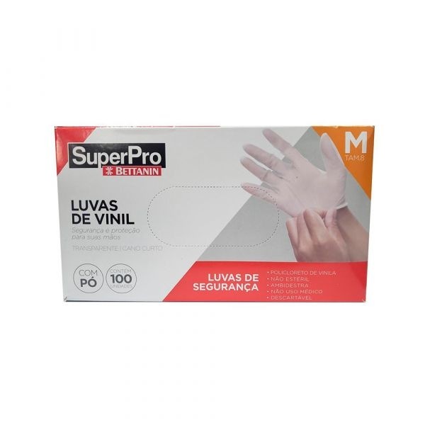 Luva de Vinil Descartável Clear SuperPro Incolor com 100 unidades 